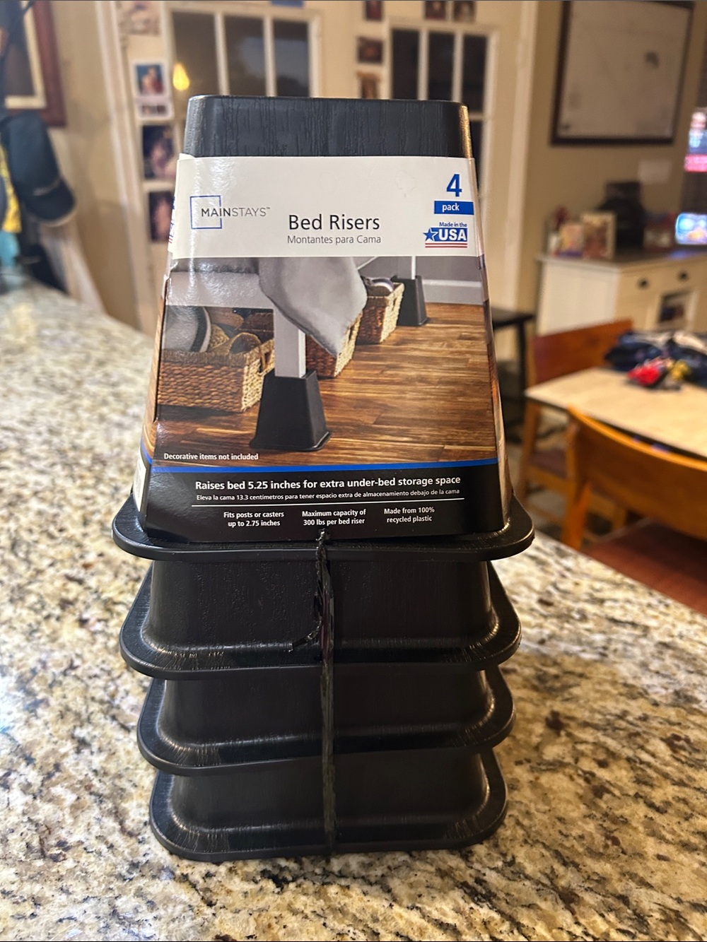Mainstays Black Bed Risers 4-Pack - Stackable Furniture Lifts